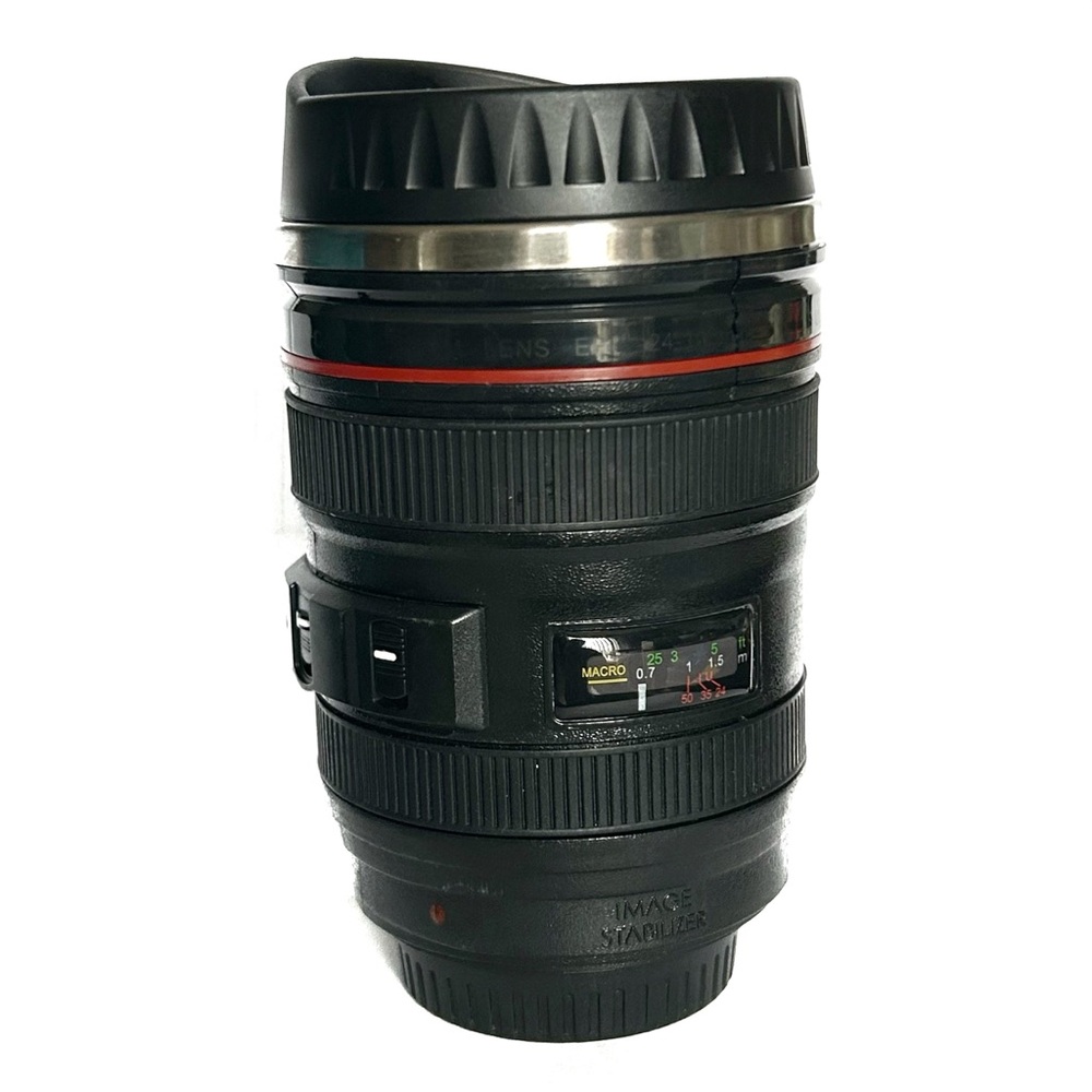 Camera Lens Shaped Travel Mug Photographer Coffee Tea Canon Ultrasonic Black Cup